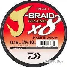 Daiwa TRESSE J BRAID GRAND 135M 8 BRINS GRISE 0.20mm / 16kg